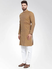 Men Yellow Self Design Kurta Only ( KO 572 Yellow )-KO-572