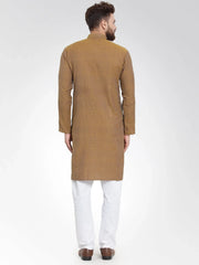Men Yellow Self Design Kurta Only ( KO 572 Yellow )-KO-572