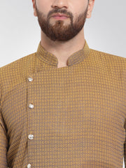 Men Yellow Self Design Kurta with Pajama ( JOKP 572 Yellow )-JOKP-572