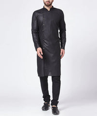 Men Black Solid Kurta with Churidar ( JOKP 576 Black )-JOKP-576