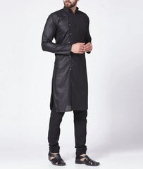 Men Black Solid Kurta with Churidar ( JOKP 576 Black )-JOKP-576