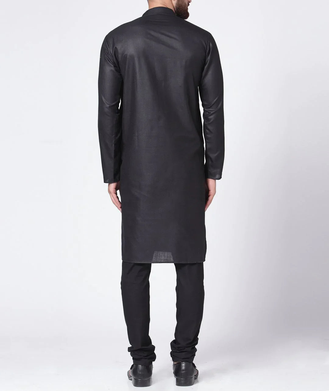 Black Cotton Mens Kurta Pajama Set - Solid Ethnic Wear