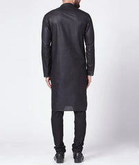 Men Black Solid Kurta with Churidar ( JOKP 576 Black )-JOKP-576