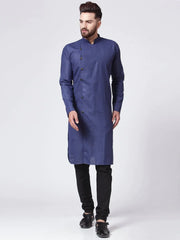 Men Navy-Blue Solid Kurta with Churidar ( JOKP 576 Navy )-JOKP-576