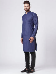 Men Navy-Blue Solid Kurta Only