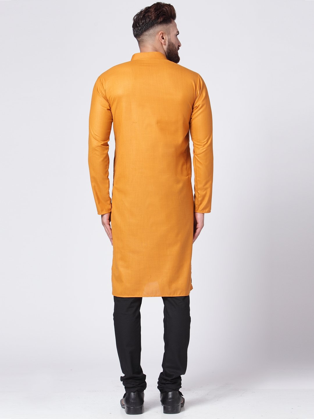 Men's Yellow Indian Kurta | Solid Cotton Blend Mens Kurta