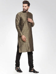 Men Gold-Colored & Black Self Design Kurta Only ( KO 584 Golden )-KO-584