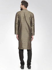Men Gold-Colored & Black Self Design Kurta with Churidar ( JOKP 584 Golden )-JOKP-584