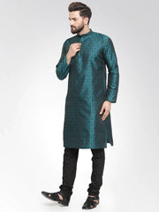 Men Green-Colored & Black Self Design Kurta Only ( KO 584 Green )-KO-584
