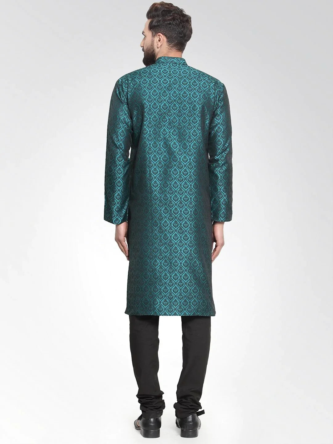 Green & Black Self Design Mens Kurta | Indian Kurta for Men