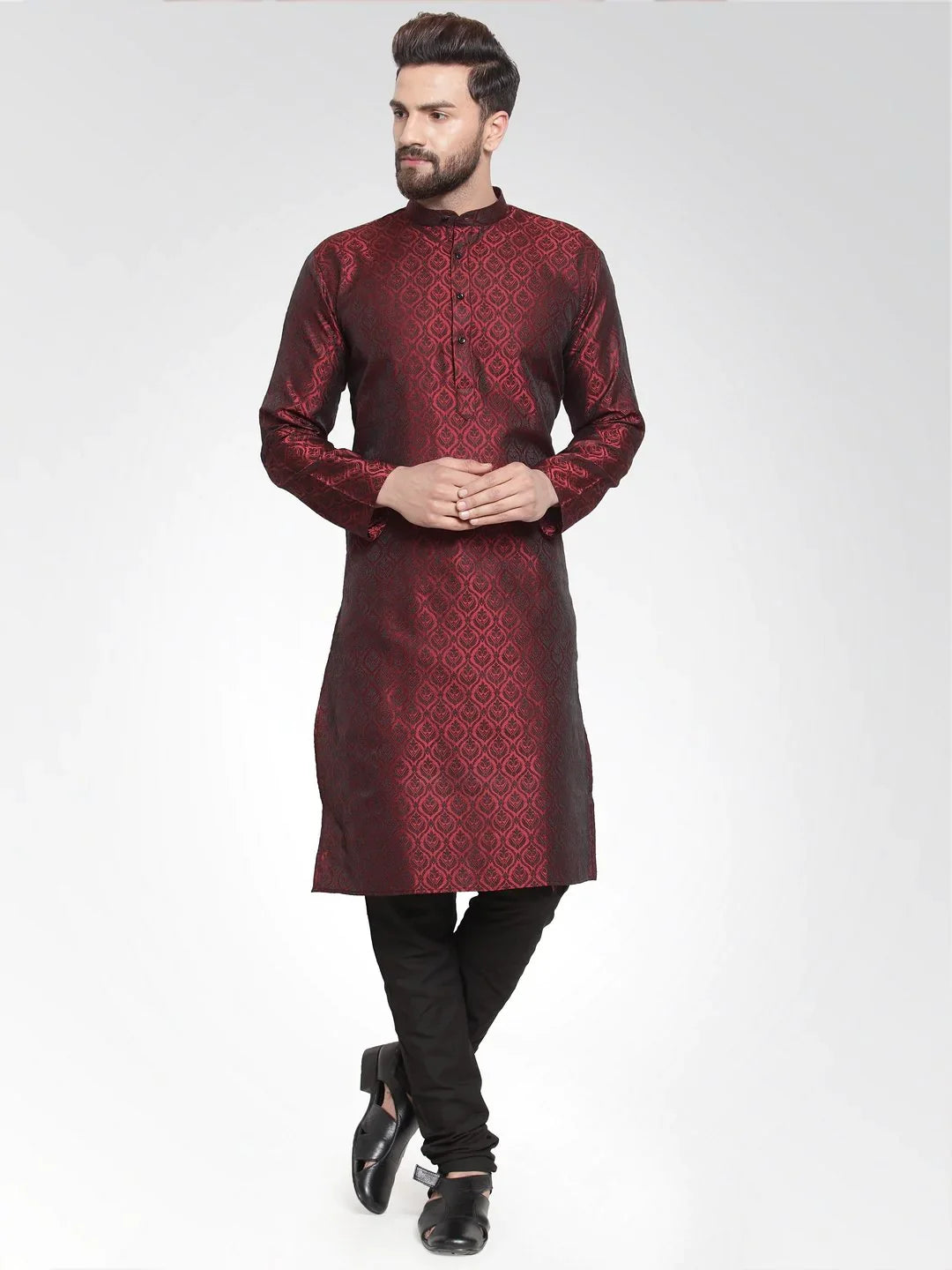Maroon & Black Men's Kurta | Modern Indian Kurta Design