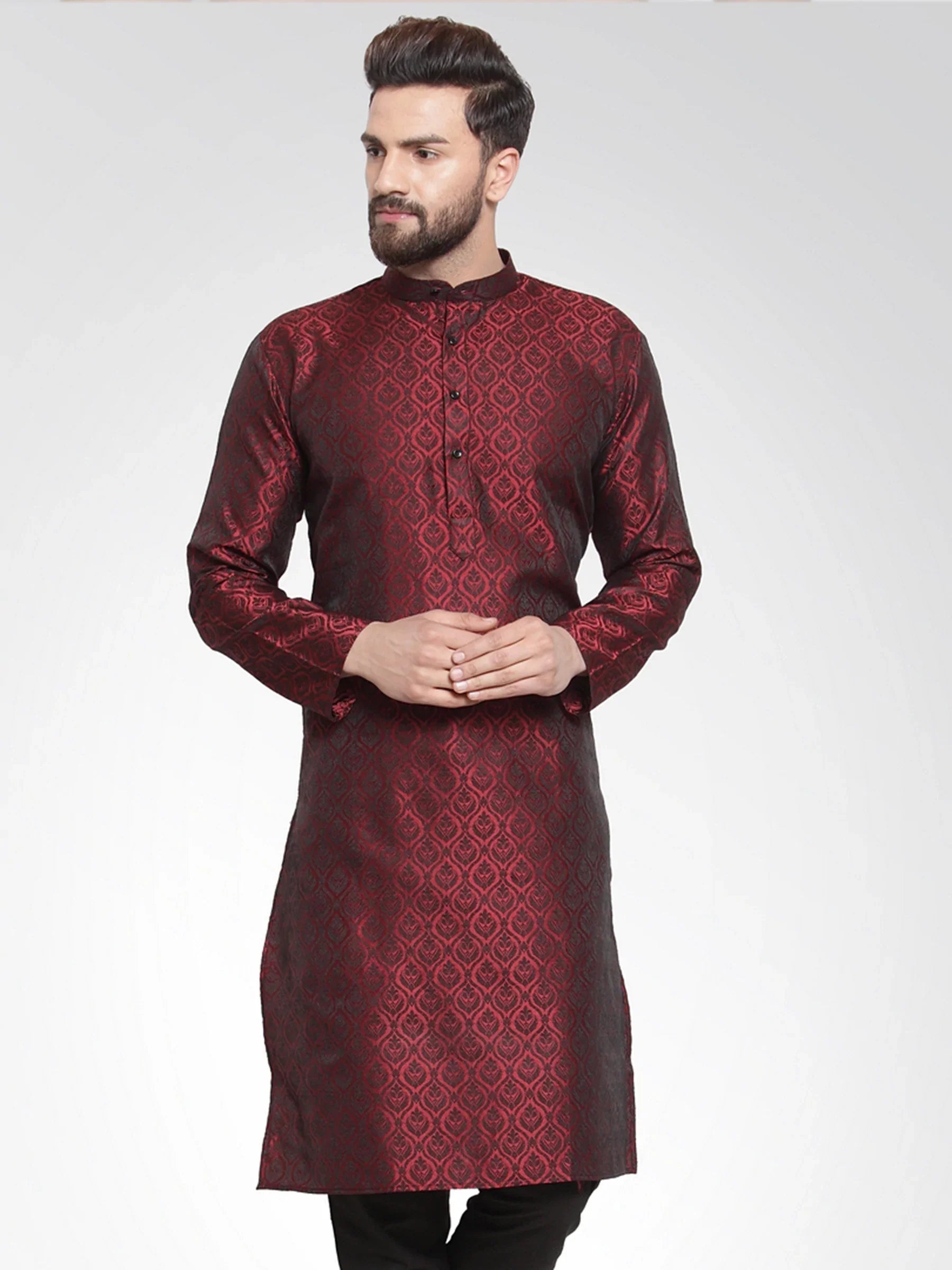 Maroon & Black Men's Kurta | Modern Indian Kurta Design
