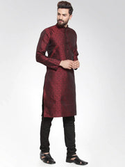 Men Maroon-Colored & Black Self Design Kurta Only ( KO 584 Maroon )-KO-584