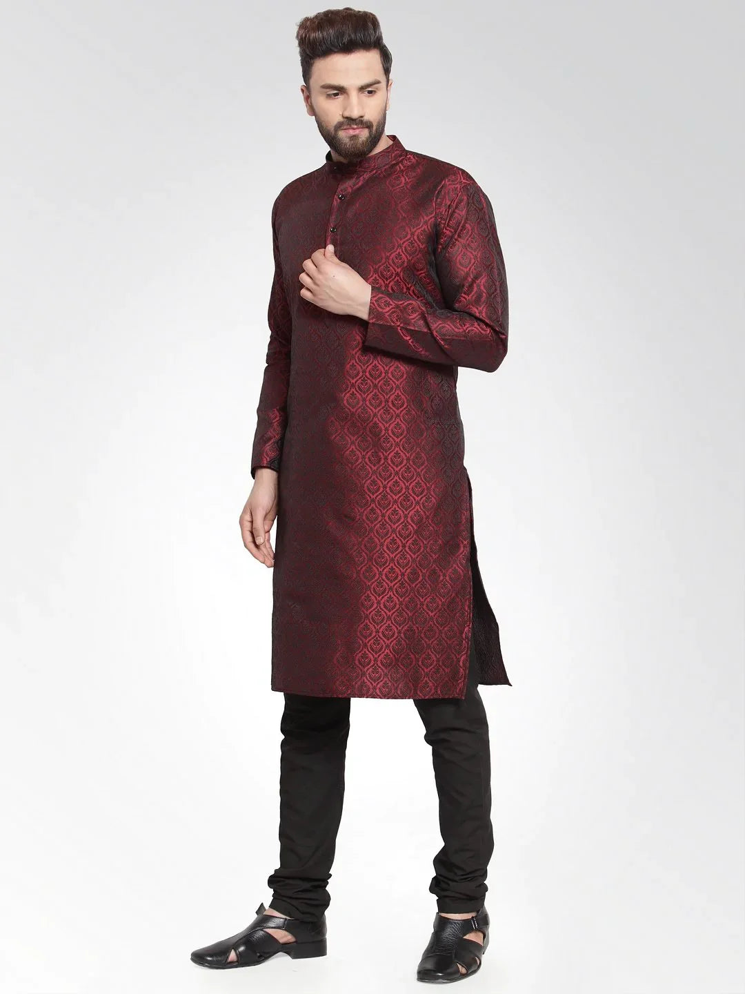 Maroon & Black Men's Kurta | Modern Indian Kurta Design