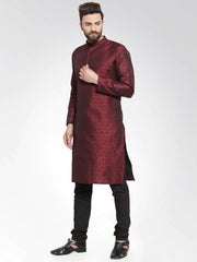 Men Maroon-Colored & Black Self Design Kurta Only ( KO 584 Maroon )-KO-584