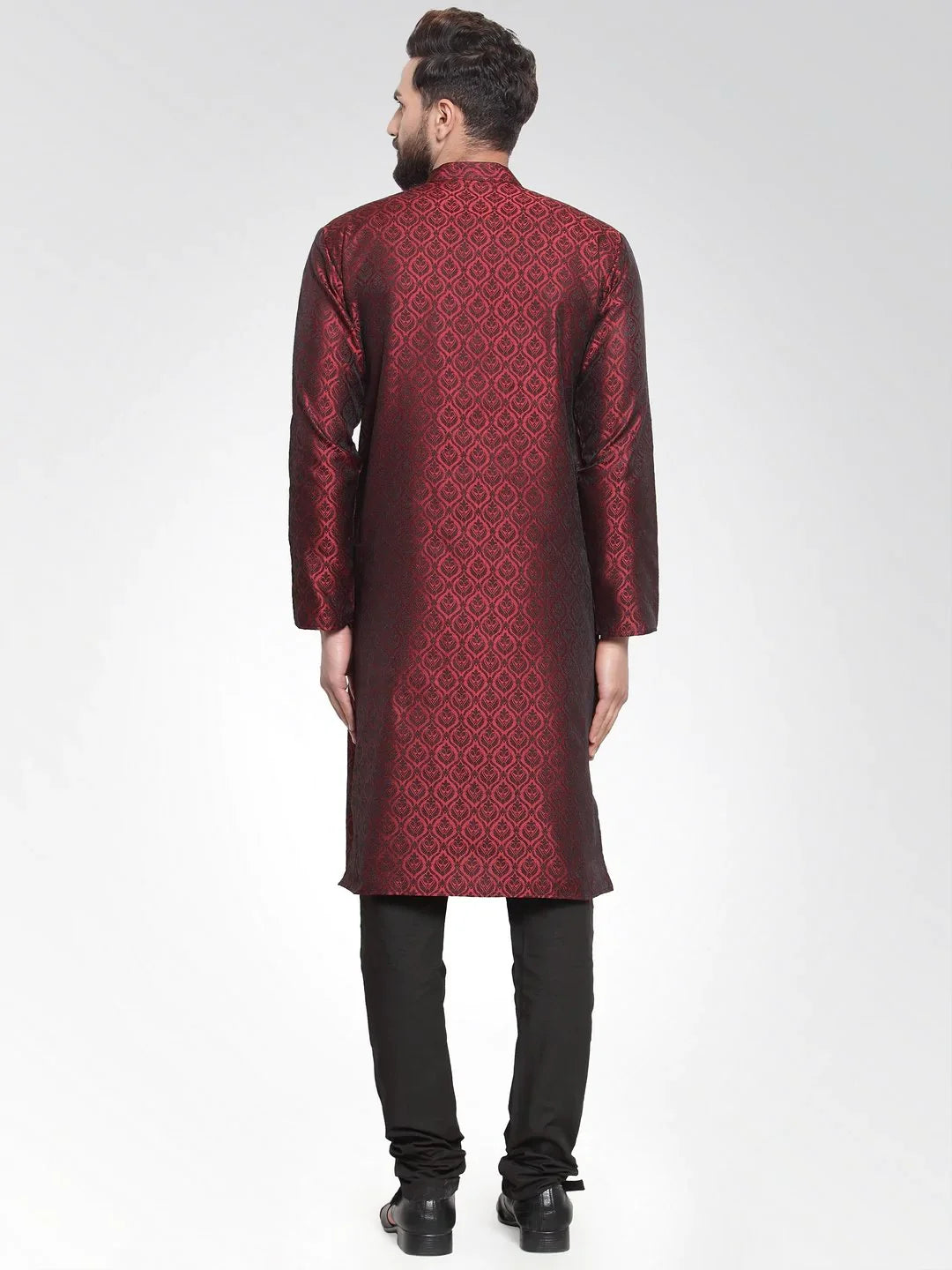Maroon & Black Self Design Mens Kurta Pajama Set | Cotton