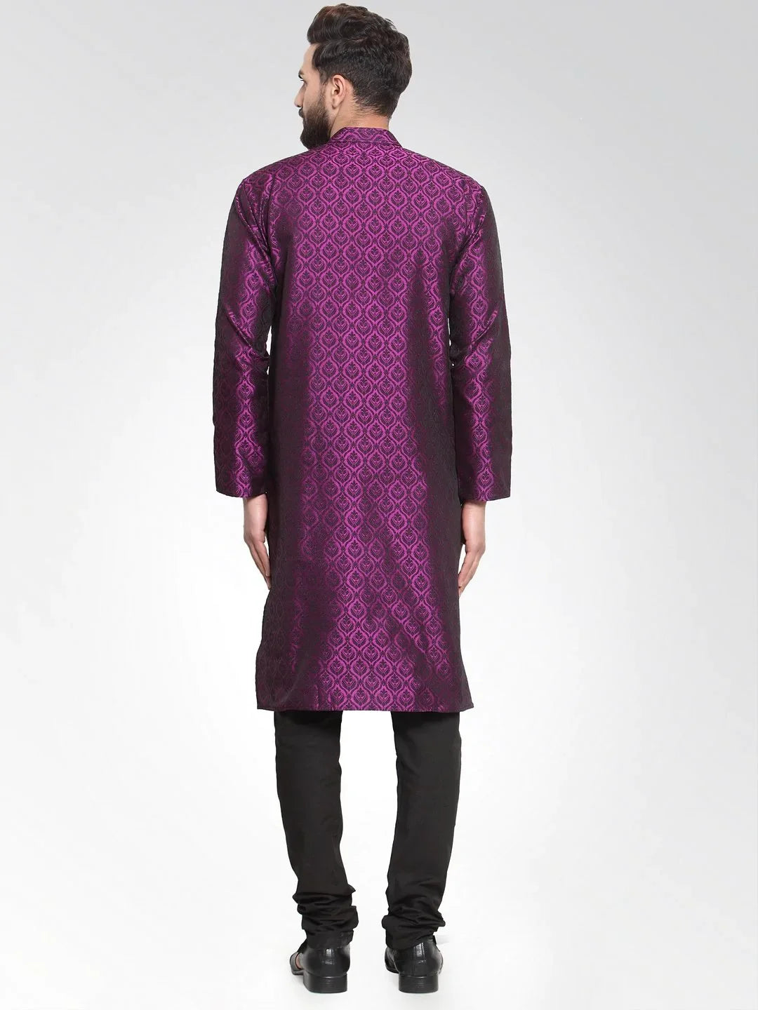 Purple & Black Self Design Mens Kurta Pajama Set | Cotton