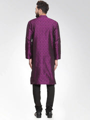 Men Purple-Colored & Black Self Design Kurta with Churidar ( JOKP 584 Purple )-JOKP-584