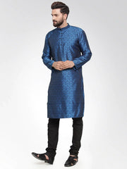 Men Royal-Blue Colored & Black Self Design Kurta with Churidar ( JOKP 584 Royal Blue )-JOKP-584