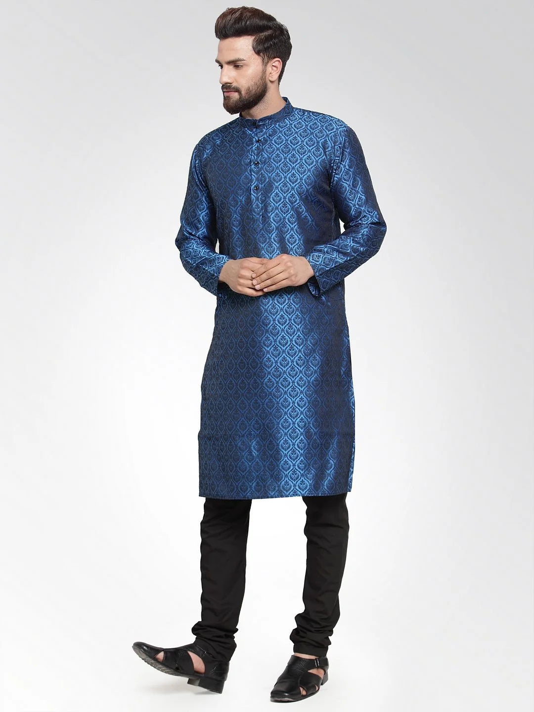 Royal Blue & Black Silk Kurta for Men | Indian Kurta