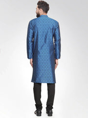 Men Royal-Blue Colored & Black Self Design Kurta with Churidar ( JOKP 584 Royal Blue )-JOKP-584