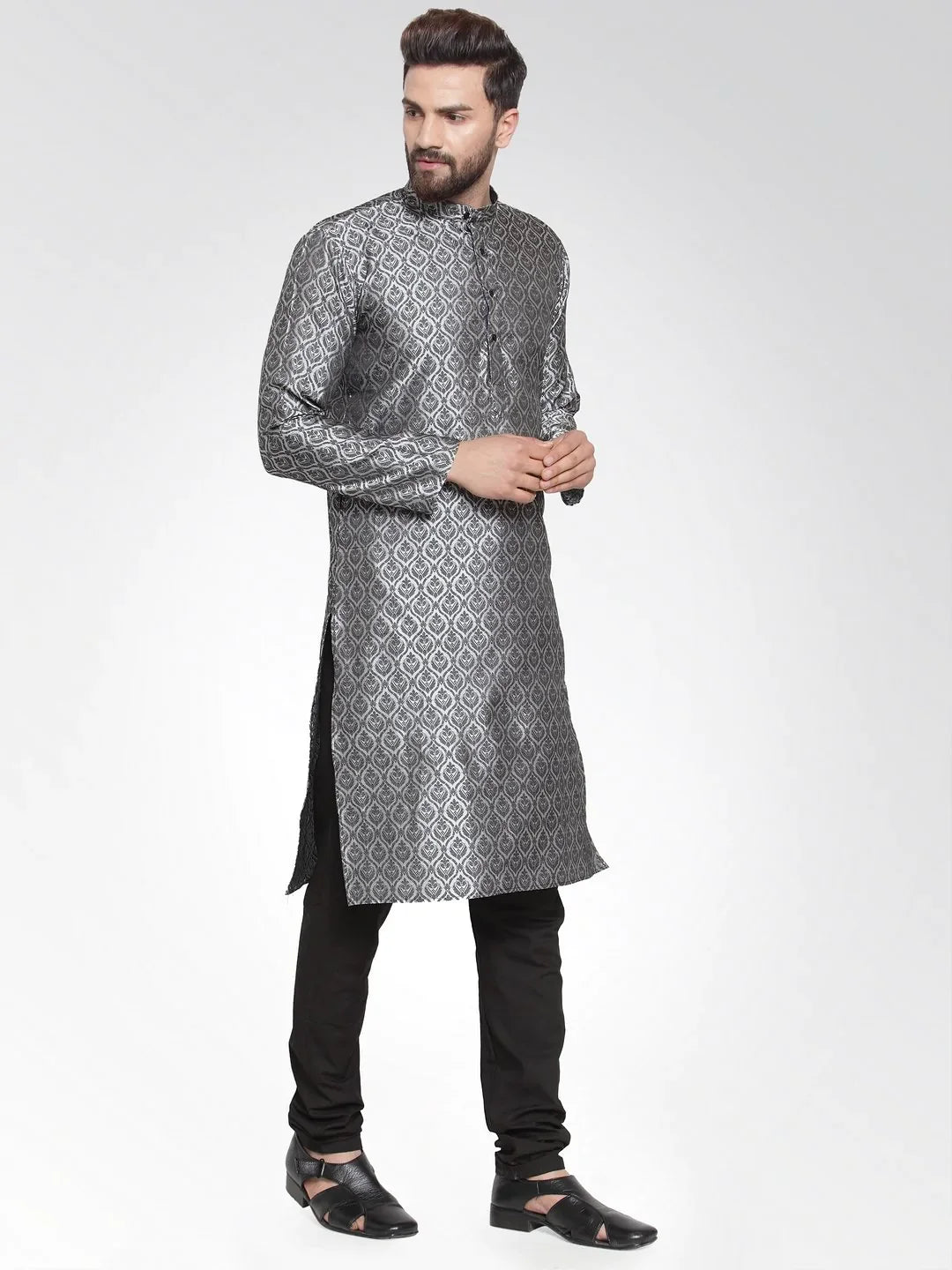Silver Mens Kurta Pajama Set - Modern Ethnic Wear