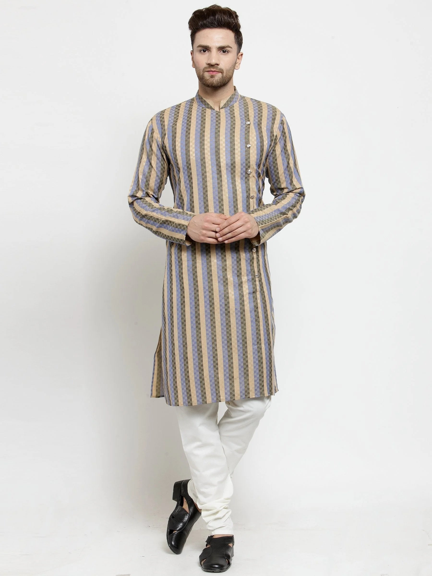 Blue & Black Stripped Men's Kurta | Indian Kurta for Men