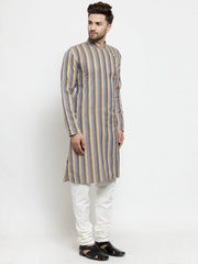 Men Blue and black Self Design Stripped Kurta Only