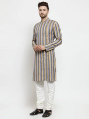 Men Blue and black Self Design Stripped Kurta Only