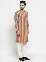 Men Red and black Self Design Stripped Kurta Only