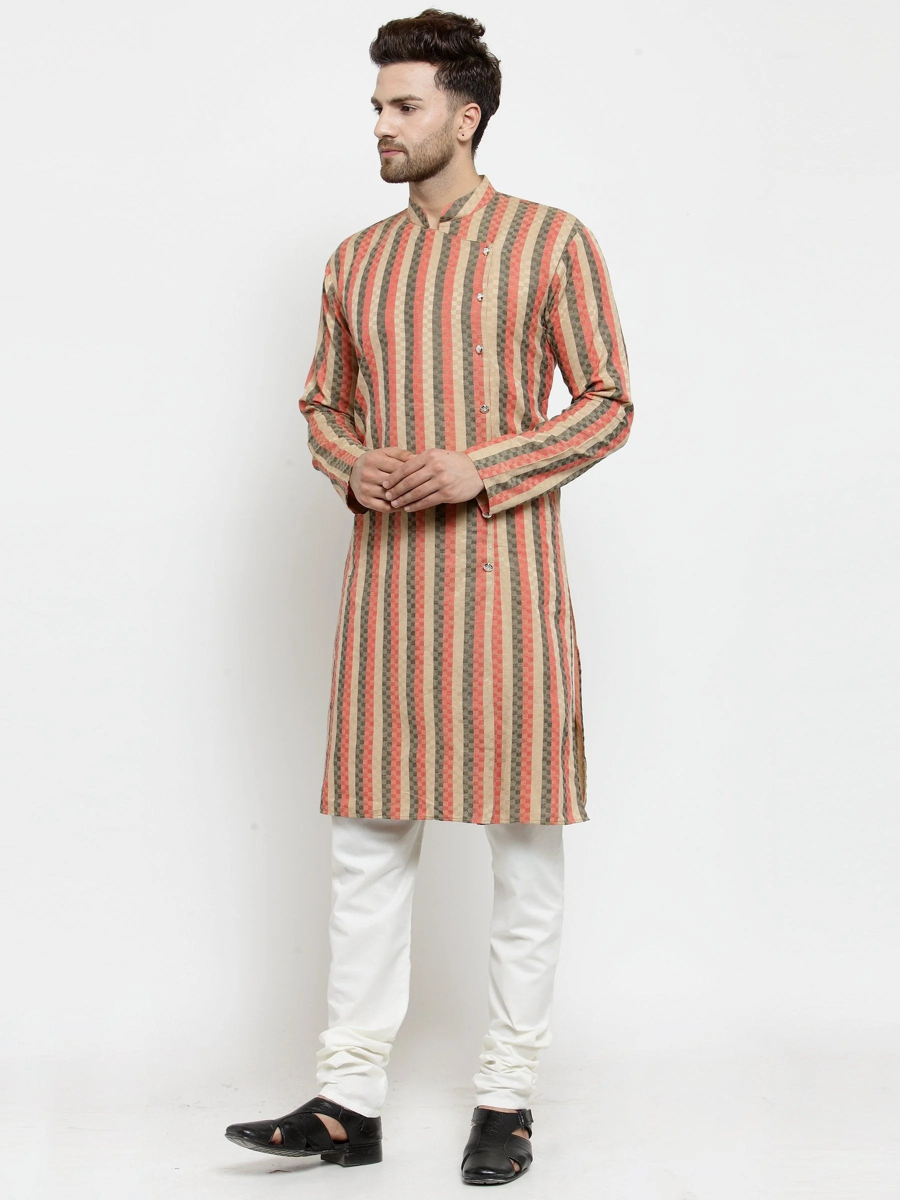 Red & Black Stripped Men's Kurta | Indian Kurta for Men