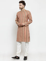 Men Red and black Self Design Stripped Kurta Only