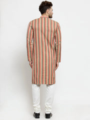 Men Red and black Self Design Stripped Kurta Only