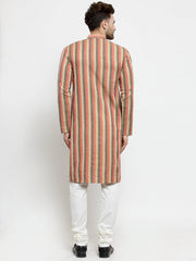 Men Red and black Self Design Stripped Kurta Only