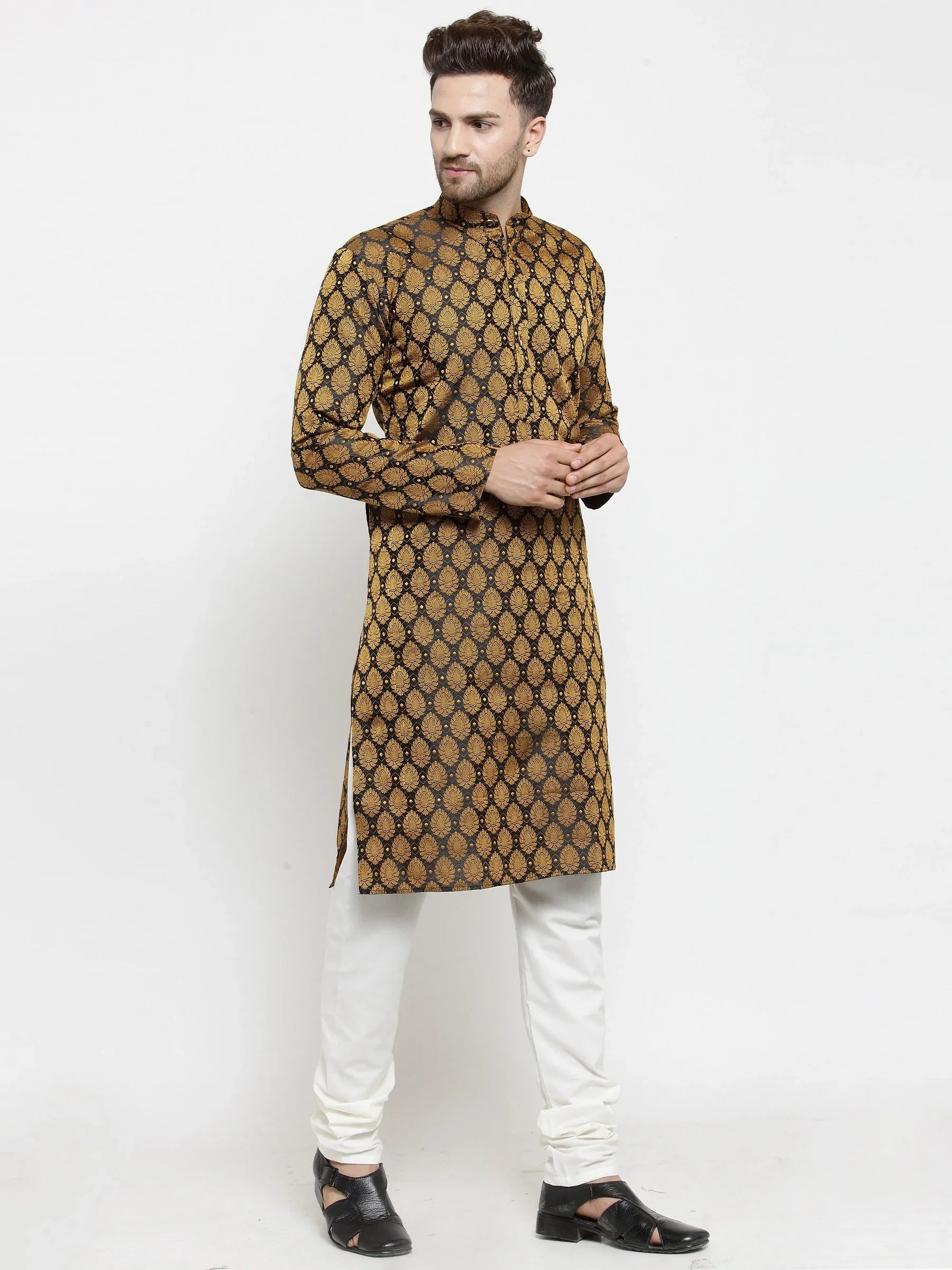 Black & Gold Kurta Pajama Set - Mens Ethnic Wear