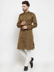 Men Black-Colored & Golden Self Design Kurta with Churidar ( JOKP 586 Black )-JOKP-586