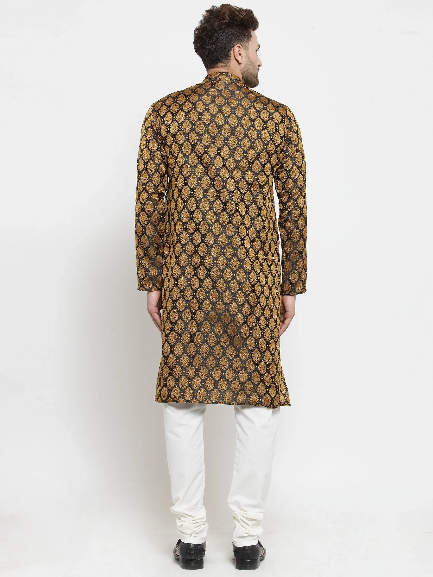 Black & Gold Kurta Pajama Set - Mens Ethnic Wear