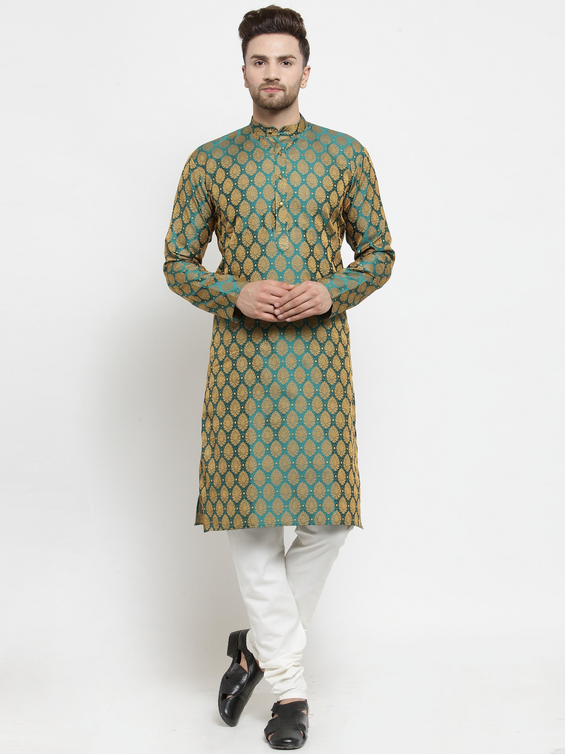 Green & Gold Kurta Pajama Set | Mens Kurta Pajama, Pathani