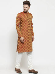 Men Maroon-Colored & Golden Self Design Kurta with Churidar ( JOKP 586 Maroon )-JOKP-586