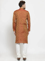 Men Maroon-Colored & Golden Self Design Kurta with Churidar ( JOKP 586 Maroon )-JOKP-586