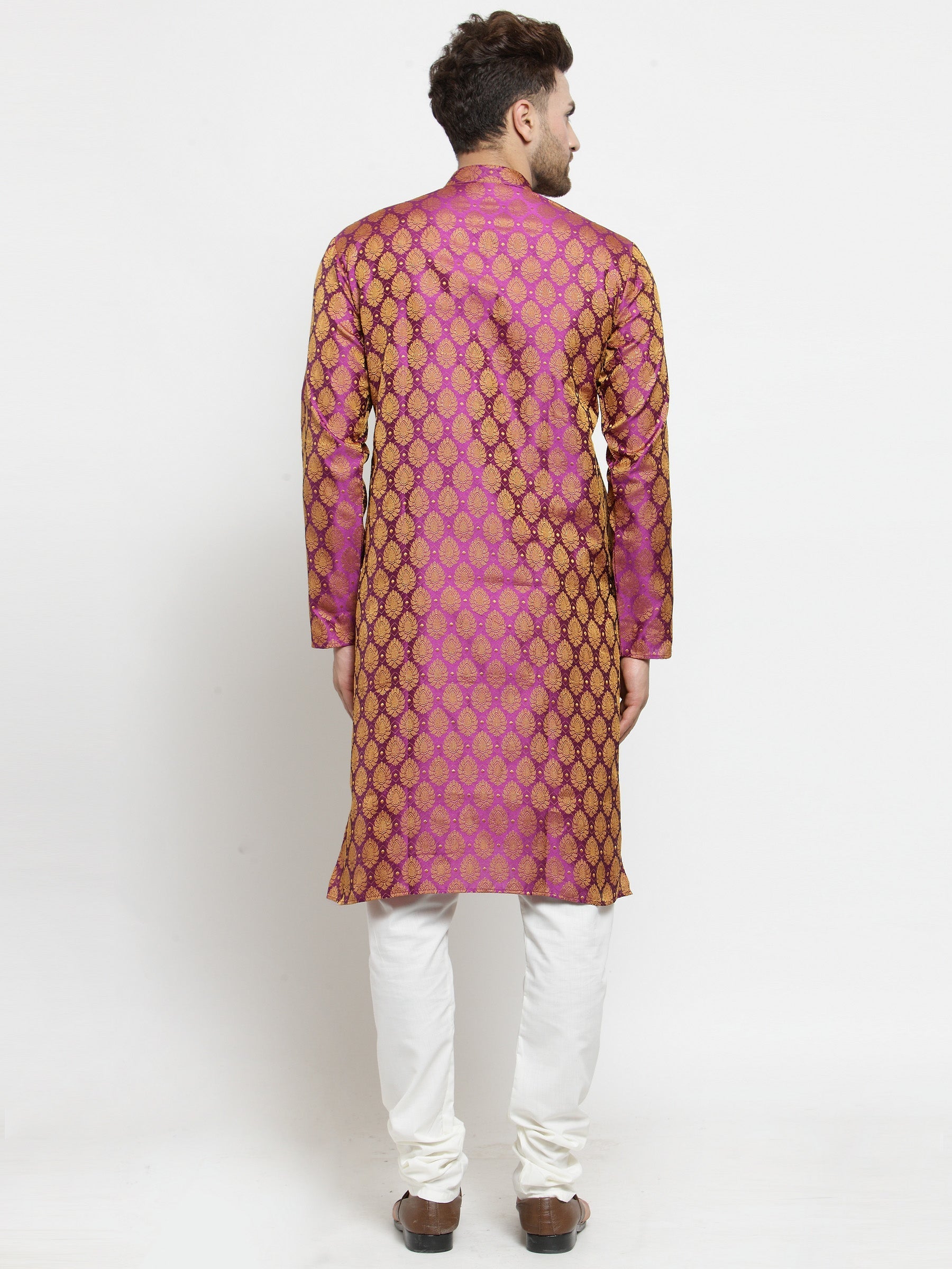 Pink & Gold Kurta Pajama Set | Mens Kurta Pajama, Pathani
