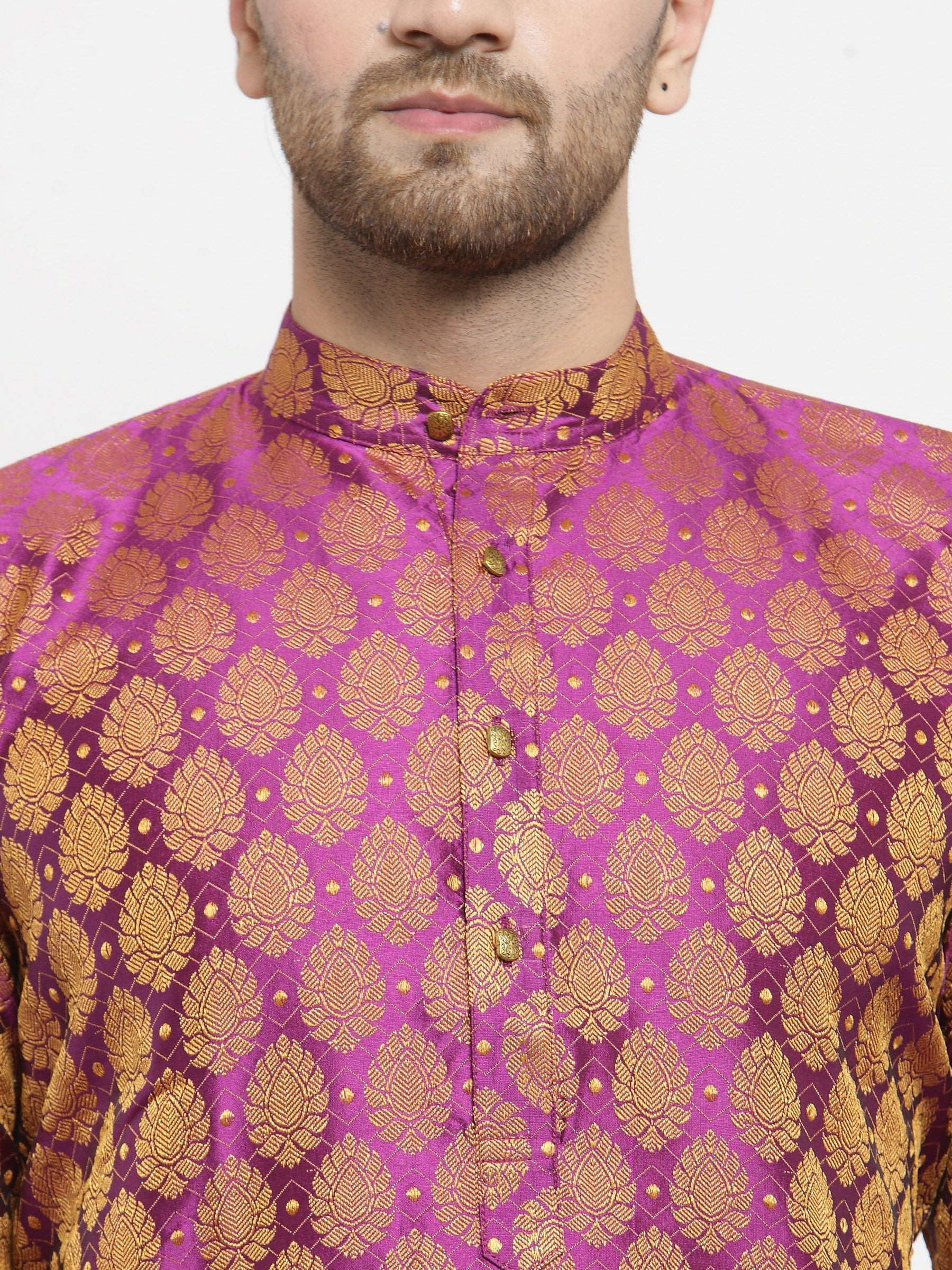 Pink & Gold Kurta Pajama Set | Mens Kurta Pajama, Pathani