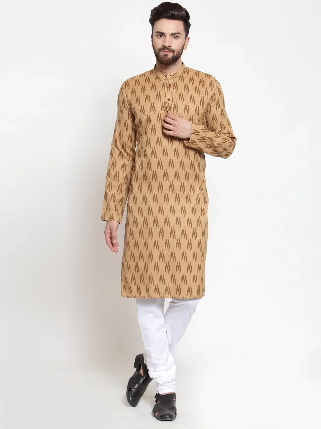 Brown Printed Mens Kurta Pajama Set - Cotton Kurta for Men