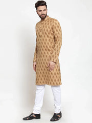 Men Brown Printed Kurta with Churidar ( JOKP 587 Brown )-JOKP-587