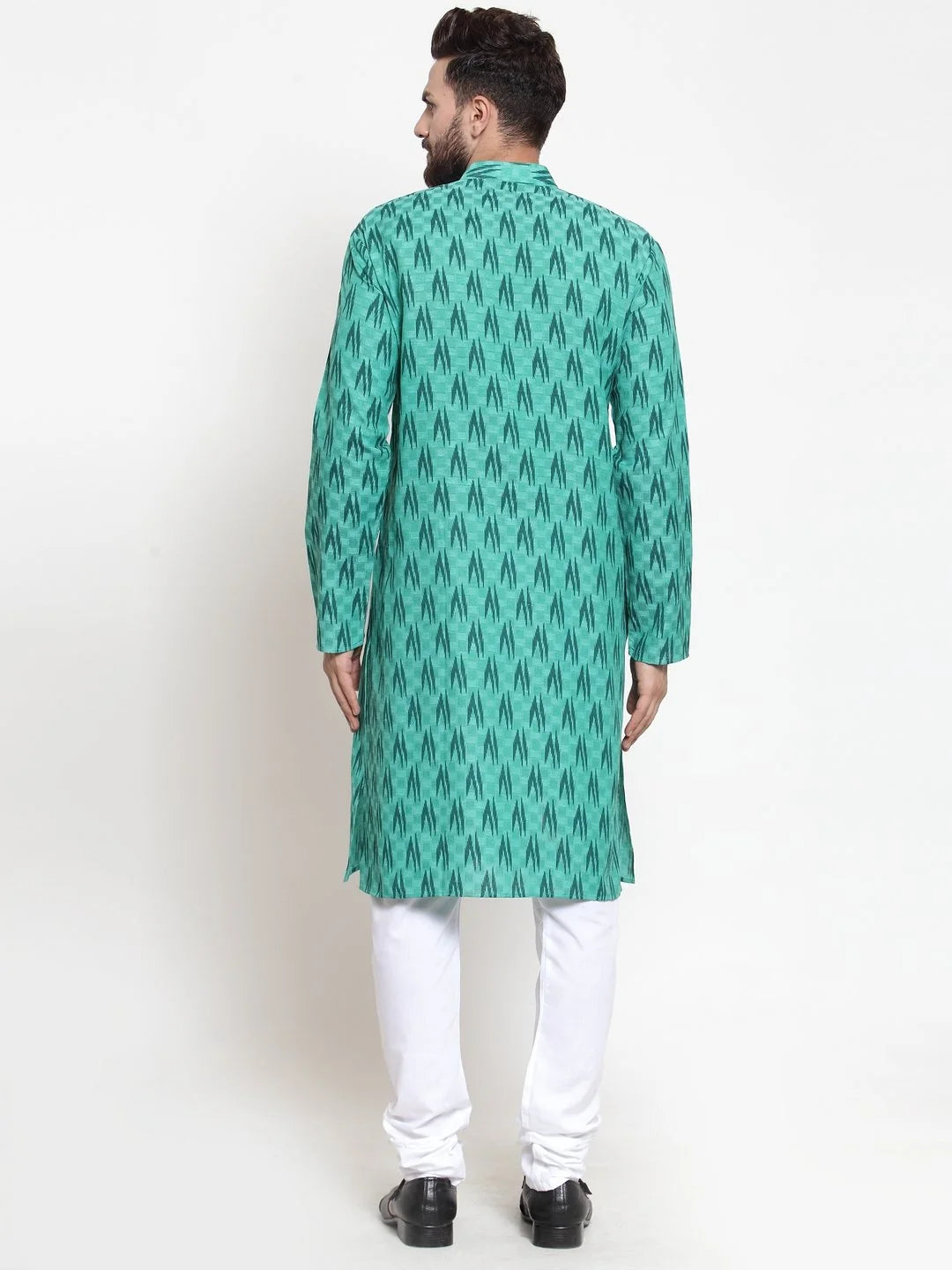 Green Printed Mens Kurta - Short Kurta for Men Online Shop
