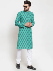 Men Green Printed Kurta Only