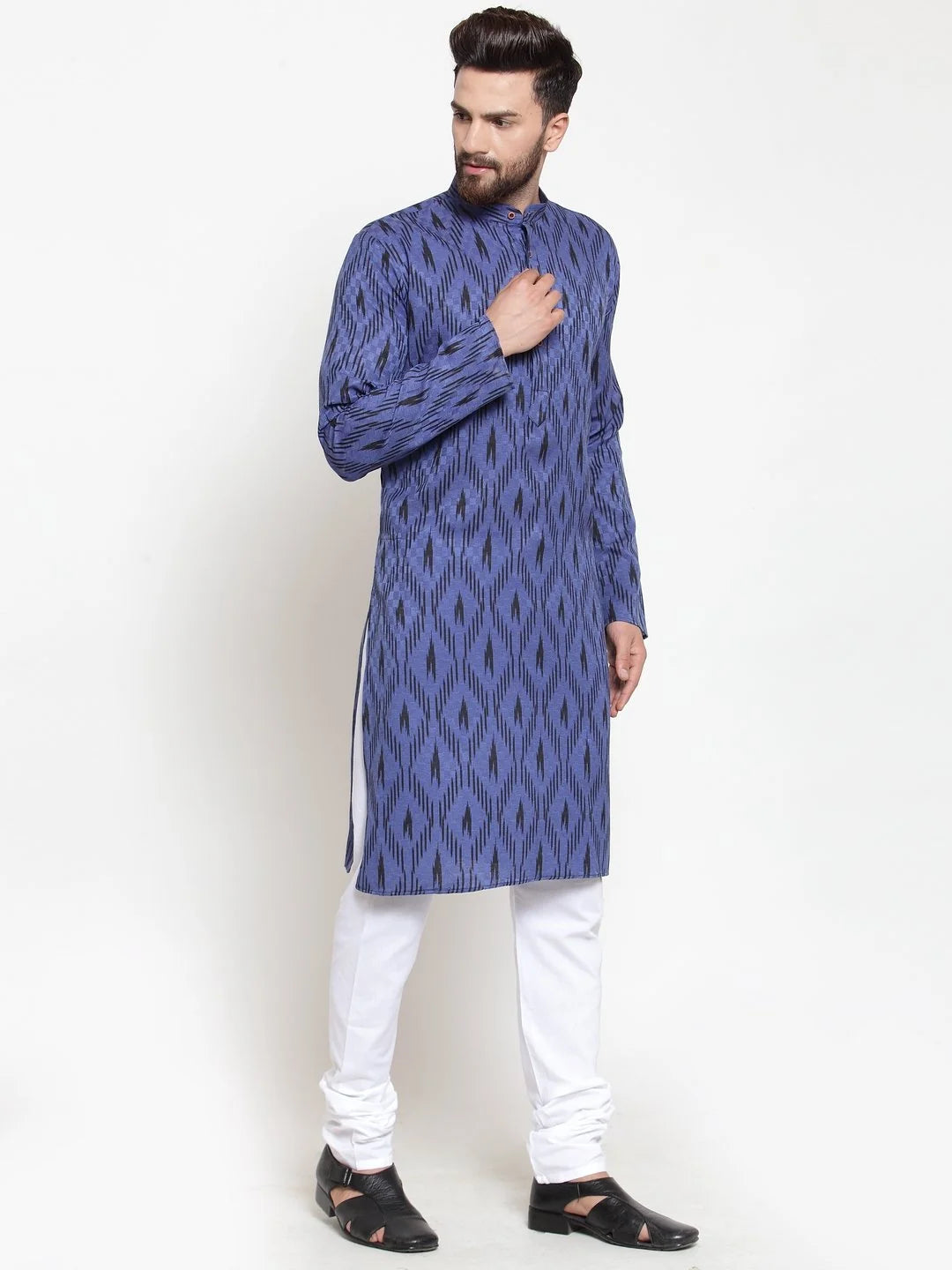 Navy-Blue Printed Mens Kurta - Indian Kurta for Men Online