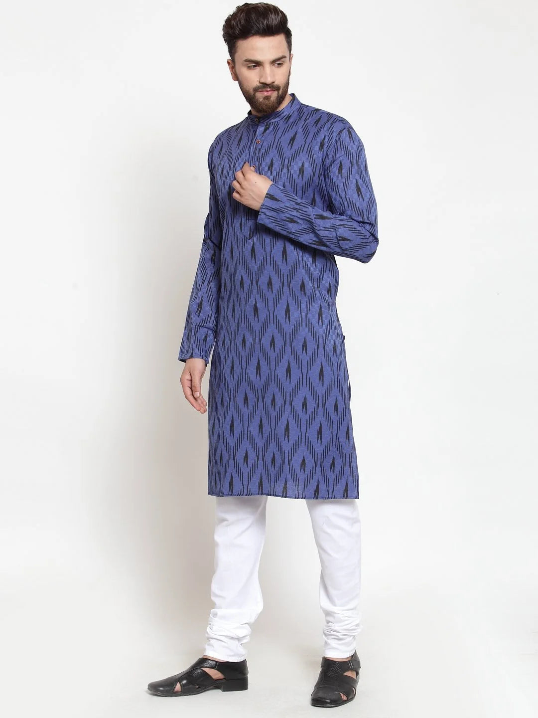 Navy-Blue Printed Mens Kurta - Indian Kurta for Men Online