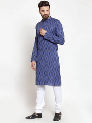 Men Navy-Blue Printed Kurta Only