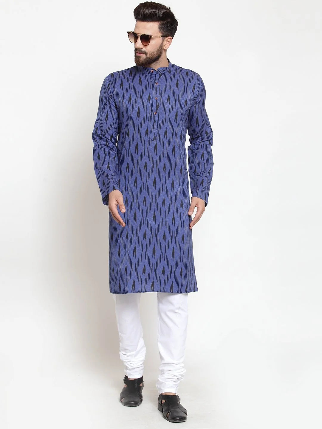 Men Navy-Blue Printed Kurta Only